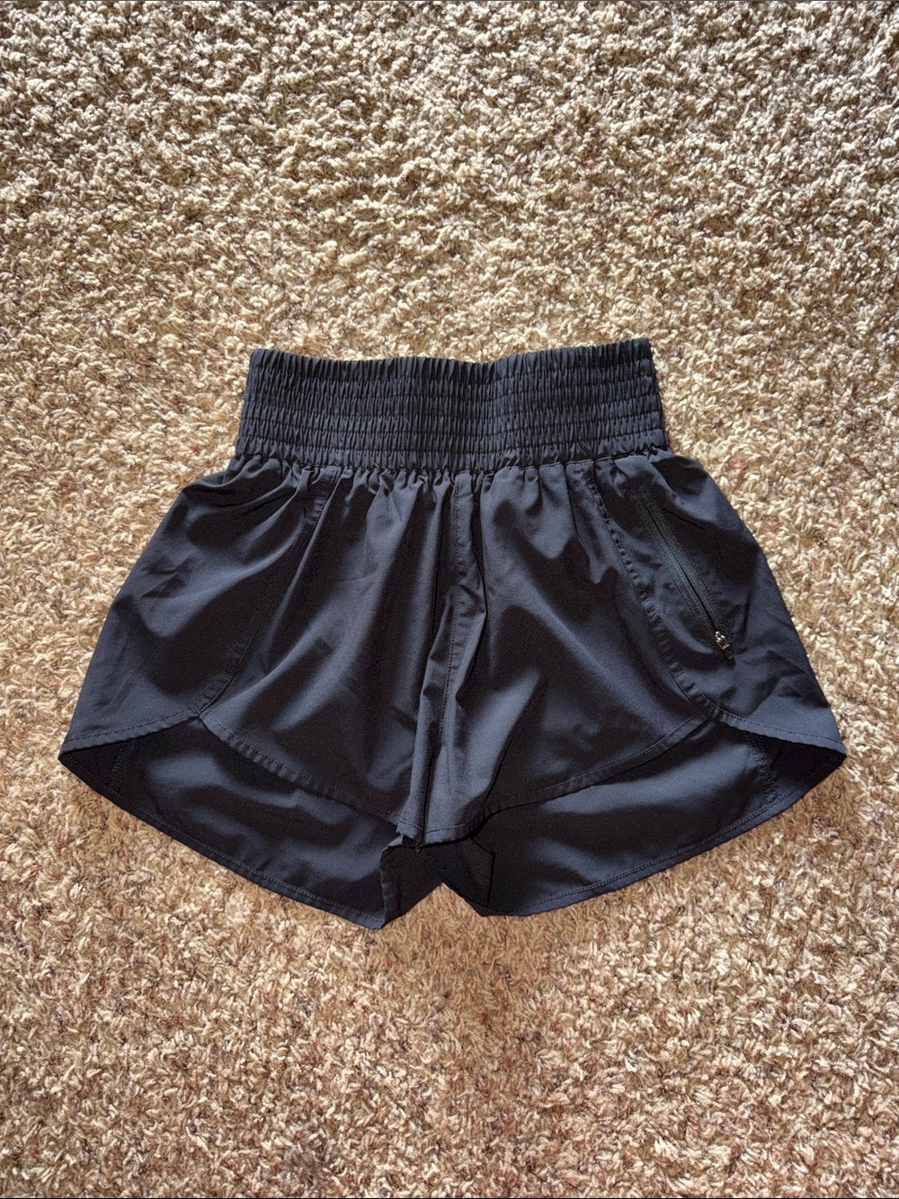 High-Rise Smocked Athletic Shorts in Black